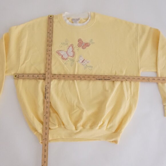 Top Stitch Yellow Butterfly Embroidered Sweatshirt Cottagecore Grandmacore XL - Picture 2 of 8